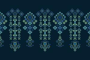 Ethnic geometric fabric pattern Cross Stitch.Ikat embroidery Ethnic oriental Pixel pattern blue background. Abstract,vector,illustration. Texture,clothing,frame,decoration,motifs,silk wallpaper. vector