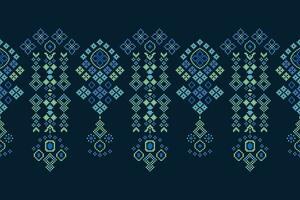 Ethnic geometric fabric pattern Cross Stitch.Ikat embroidery Ethnic oriental Pixel pattern blue background. Abstract,vector,illustration. Texture,clothing,frame,decoration,motifs,silk wallpaper. vector