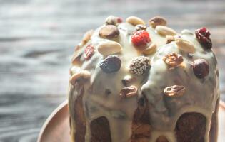 Homemade panettone close up photo