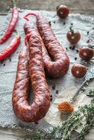 Chorizo with cherry tomatoes photo