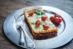 Lasagna on the metal plate photo