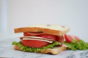 Sandwich with ham, cheese, tomato and lettucele background photo