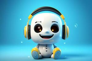 cute robot studying or relaxing wearing headphones.ai generative photo