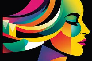 Vibrant Dreamy Female Profile Graphic Design Background generative AI photo