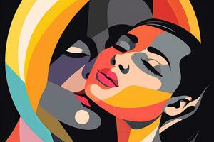 Vibrant Dreamy Female Profile Graphic Design Background generative AI photo