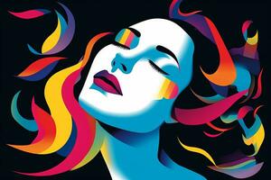 Vibrant Dreamy Female Profile Graphic Design Background generative AI photo