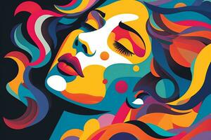 Vibrant Dreamy Female Profile Graphic Design Background generative AI photo
