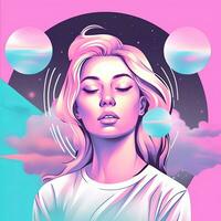 Vibrant Dreamy Female Profile Graphic Design Background generative AI photo