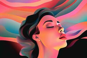 Vibrant Dreamy Female Profile Graphic Design Background generative AI photo