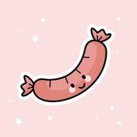 Cute Kawaii Sausage is isolated on a pink background vector