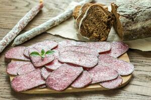 Salami with bread photo