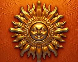 golden sun on an orange background generative AI photo