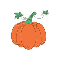 Cute orange pumpkin. Autumn Halloween or Thanksgiving pumpkin. Colorful contour vector illustration.