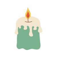 Cute candle with flowing wax. Hygge home decor. Cartoon icon, sticker, badge, fashion patch. vector