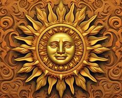 golden sun on ornate background generative AI photo