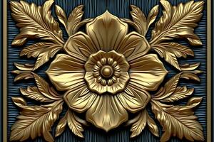 golden floral design on a blue and black background generative AI photo