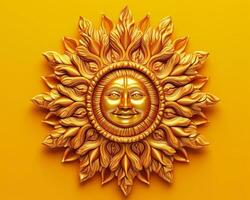 golden sun on yellow background 3d illustration generative AI photo