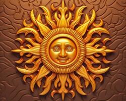 golden sun with face on a brown background generative AI photo