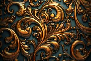 golden swirls on a dark blue background generative AI photo