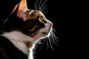 portrait of a calico cat on a black background generative AI photo