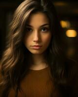 portrait of a beautiful young woman with long brown hair generative AI photo