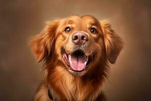 portrait of a golden retriever on a brown background generative AI photo