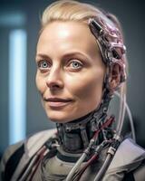 portrait of a beautiful woman in a futuristic robot suit generative AI photo