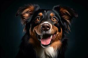 portrait of australian shepherd dog on black background generative AI photo