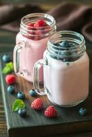 Blueberry and raspberry smoothies photo