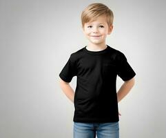 Little boy black t shirt mockup photo