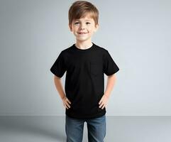 Little boy black t shirt mockup photo