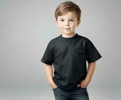 Little boy black t shirt mockup photo