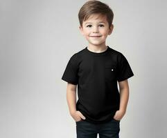 Little boy black t shirt mockup photo