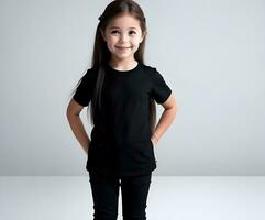 Little girl black t shirt mockup photo