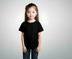 pequeño niña negro t camisa Bosquejo foto