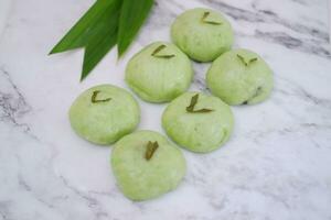 Mochi japanese dessert on white marble table background. photo