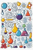 graphic of chemical laboratory with reagents, photo