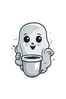 white ghost graphic kawaii drinking coffee photo