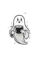 white ghost graphic kawaii drinking coffee photo