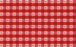 Vector pattern red background checkered tablecloth with some strawberries