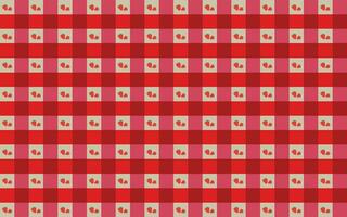 Vector pattern red background checkered tablecloth with some strawberries