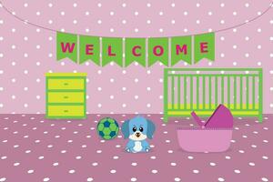 Bedroom vector pattern with floor and wall dots with illustrations of baby stuff