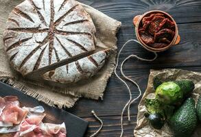 Rye bread with antipasto photo