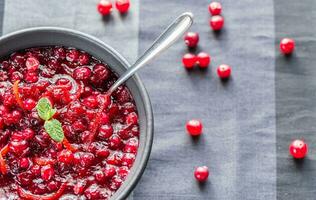 Bowl of homemade cranberry sauce photo