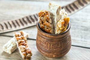 Turron slices on the bowl photo