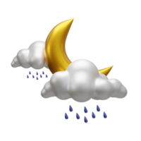 clima relatório 3d ui ícone lua com chuva nuvem ícone png