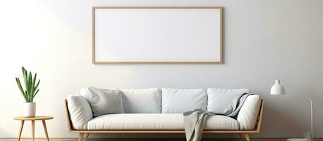 Scandinavian style mock up poster frame in modern interior background photo