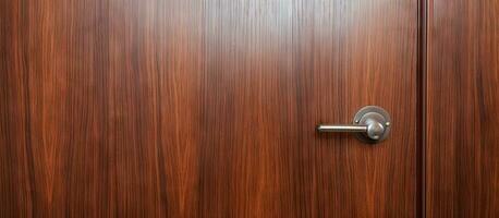 Close up photo of laminated door with door knob and lock