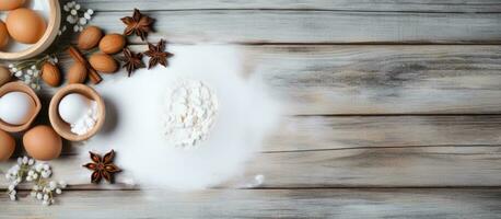 Baking on a wooden rustic table with a white background photo