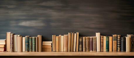 Empty books stored on wooden shelves photo